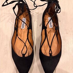Steve Madden Black Lace-Up Pointed Flats with Ankle Ties